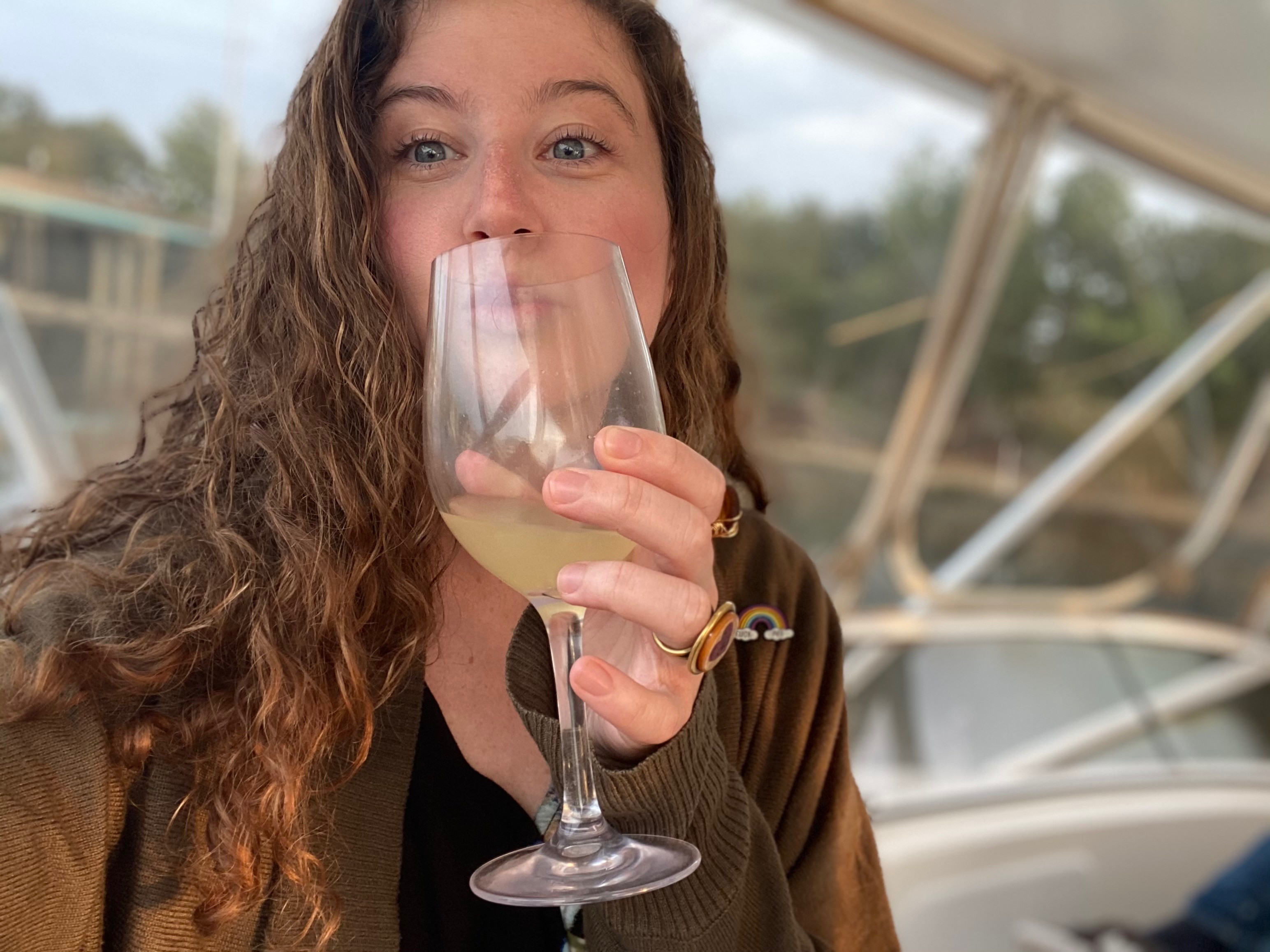 Miranda Dillon drinking wine in VA
